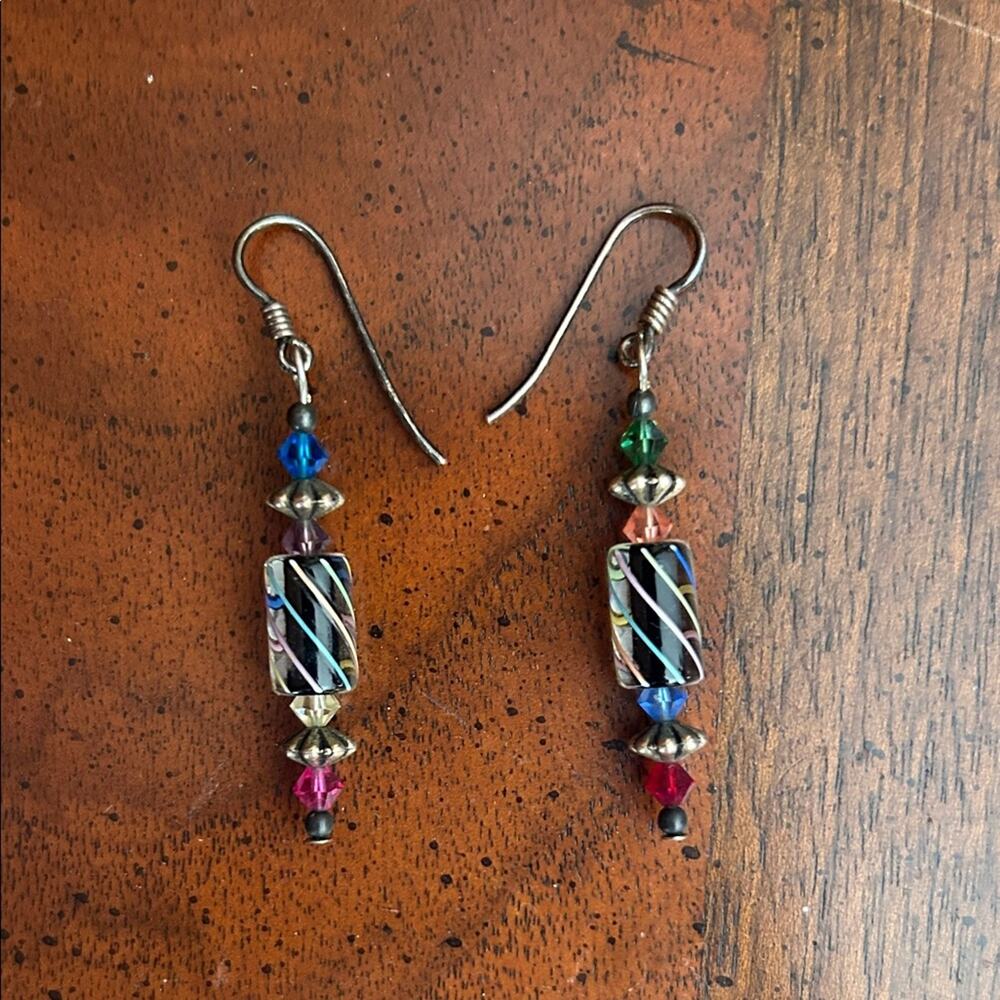 Vintage Fineline Studio Handblown Glass Earrings, Sterling Silver Hooks